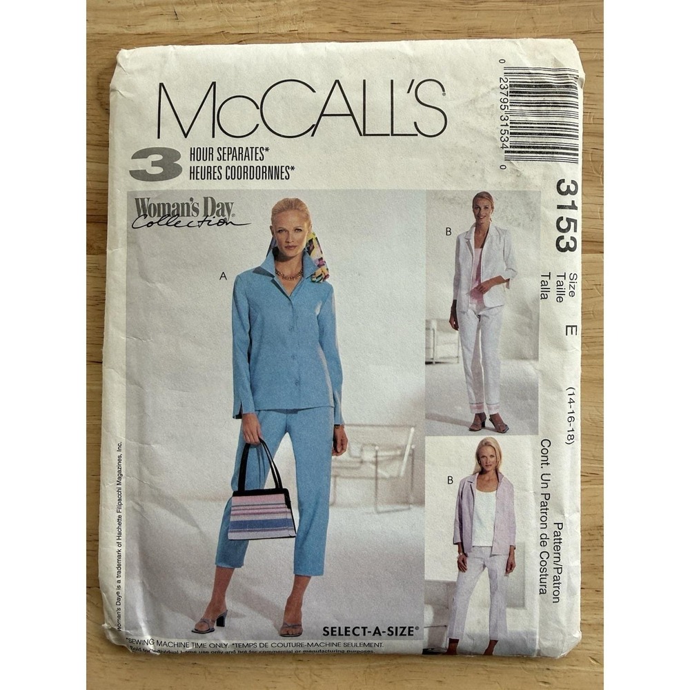 McCall's Woman's Day Collection Pattern 3153 Jacket, Top & 2-Length Pants 14-18
